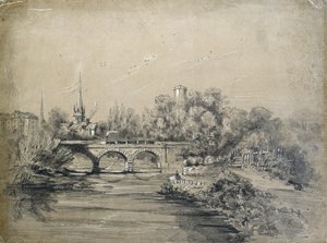 Tåg som korsar bron av Unknown artist