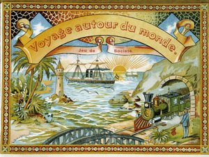 Tåg, fyr och båt, täckspel "" Journey around the world", a.n.d. 19:e. av Unknown artist