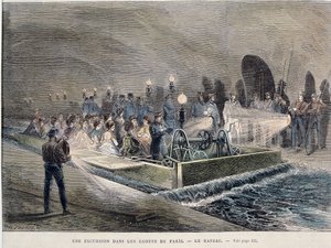 Förvandlingar av Paris under det andra imperiet, Haussmann Paris. En utflykt i Egouts of Paris (haussmannska verk) - gravyr, sent 1800-tal av Unknown artist