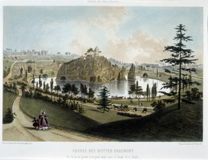 Förvandlingar av Paris under det andra imperiet, Haussmann Paris. Buttes Chaumonts trädgård av Unknown artist