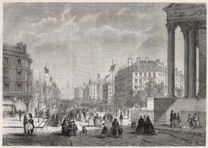 Förvandlingar av Paris under det andra imperiet, Paris Haussmann: dekoration av Boulevard Malesherbes, dagen för dess invigning den 13 augusti 1861 - Gravyr i "" Le Monde Illustré"" av Unknown artist