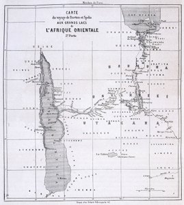 Resekarta över Richard Francis Burton, brittisk upptäcktsresande (1821-1890) och Speke till de stora sjöarna i Östafrika 1857-59 - i Tour du Monde av Unknown artist