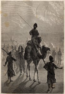 Turkiska fångar förda till Teheran i syfte att byta ut sitt agg eller utbyta mot andra fångar. Gravyr för att illustrera historien om Henri de Blocqueville "14 mois de captivite chez les turcomans"" mellan 1860 och 1861, i "Le tour du mo av Unknown artist