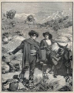 Två bönder från Sierra Almagrera i Spanien upptäckte Jarosos silverfyndighet 1838. Gravyr från 1885 i "" Les arts et metiers illustres"" av Adolphe BITARD. av Unknown artist
