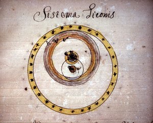Tycho Brahe-system. 1600-talsmanuskript. av Unknown artist