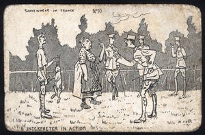 Förenade kungariket: Ett humoristiskt vykort som producerades i Frankrike under första världskriget för de brittiska styrkorna. av Unknown Artist