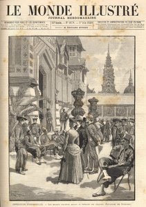 Universell utställning 1889 - Ursprungssoldater framför kolonialpaviljongen (Esplanade des Invalides). Omslag "" Le Monde Illustré"" från 1889-06-01. av Unknown artist
