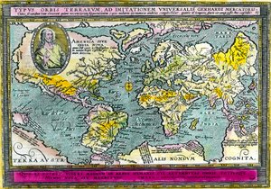 Universal Geographic Map (World Map) av 1596. Gravyr. Privat samling. av Unknown artist