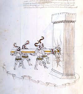 Användning av en belier under ett överfall på 1500-talet. av Unknown artist