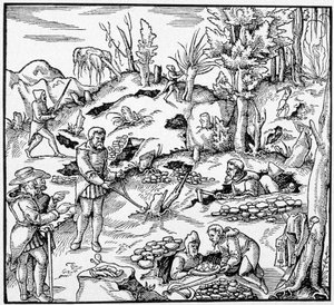 Använd den magiska hinken för att söka efter jordens skatter - i "The Book of Mines"" av Agricola av Unknown artist