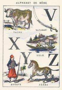 V X Y Z: ko, yole, zouave, zebra av Unknown artist