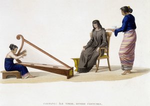 Olika kostymer av kvinnor från Timor Island (Coupang). av Unknown artist