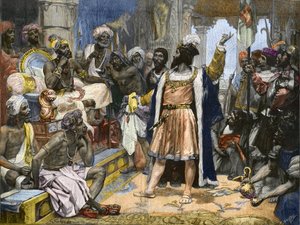 Vasco da Gama levererar brevet från kung Manuel av Portugal till Samorim av Calicut - efter målning, ca. av Unknown artist
