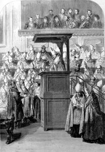 Vatikankonciliet I. rådets sekreterare som proklamerar trons konstitution. 1870 av Unknown artist