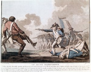 Vendées uppror: den unge Darruder. Detta är ett exempel på patriotisk hjältemod eftersom Darruder var en 14-årig pojke som tog vapnet från sin pappa som låg död för att döda sin lönnmördare och fortsätta kampen. 1793. av Unknown artist
