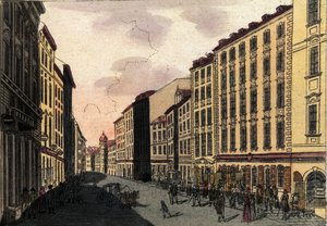 Vy över Kohlmarkt Street i Wien, Österrike Gravyr från 1820 av Unknown artist