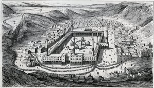 Utsikt över Mecka och dess stora moské vid tiden för pilgrimernas besök - gravyr från 1800-talet av Unknown artist