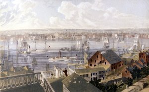Utsikt över New Yorks hamn. SD litografi kring mitten av 1800-talet. av Unknown artist