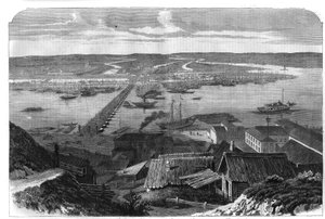 Vy över Nizhny Novgorod (Nizhny Novgorod), Rysslands stad. Gravyr i "" L