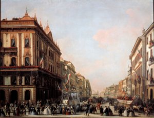Utsikt över Venezia-gatan med karnevalsflotta, Milano (målning av Unknown artist