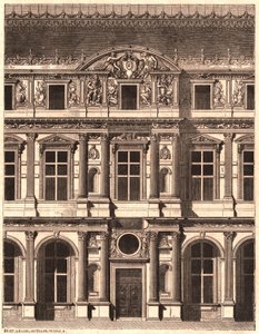 Vy över en del av framsidan av gården till Louvren, Paris, Frankrike av Unknown