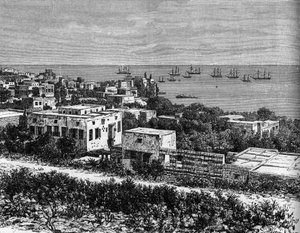Utsikt över staden Beirut. Gravyr i "The Journal of Youth" av Unknown artist