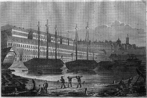 Utsikt över Corderies, Bagne och tornet Saint Louis (Saint-Louis) i Brest. I "" Den pittoreska butiken"" 1835 av Unknown artist