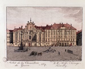 Utsikt över Hotel of the War Chancery i Wien. Österrike Gravyr från 1815 Privat samling av Unknown artist