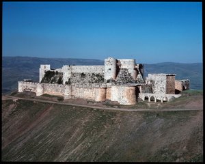 Utsikt över riddarnas Krak, korsfararslottet, ca 1100 (Fotografi) av Unknown artist