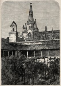 Utsikt över klostret Bathala i Portugal. Gravyr i "The Illustrous Universe" av Unknown artist