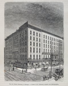 Utsikt över Sherman Hotel i Chicago - i "" Le tour du monde"" av Unknown artist