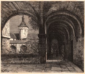 Utsikt över klostret i klostret Solesmes från galleriet, Sarthe, Frankrike av Unknown