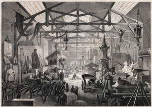 Vy över byggverkstäderna för Eugene Delessert, företag som anordnar offentliga fester, avenue Dauphine a Paris - Gravyr i "" Le Monde Illustré"" av Unknown artist