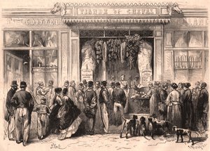 Vy över framsidan av en hästköttsslaktare i Paris, Frankrike av Unknown