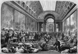 Utsikt över galleriet över striderna vid slottet i Versailles, där postkontoret är installerat av Unknown artist