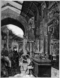 Utsikt över museet för datorarkitektur, vid Palais du Trocadero i Paris 1882. Gravyr i "" Den illustrerande världen"" nr 1314 den 3 juni av Unknown artist