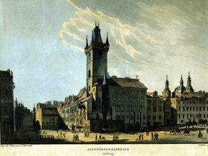 Utsikt över Prags gamla stadshus omkring 1860. av Unknown artist