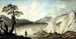Utsikt över solfataren, vulkanisk terräng som härrör från heta ångor och svavelgaser. Pozzuoli nära Neapel. 1800-talet. av Unknown artist