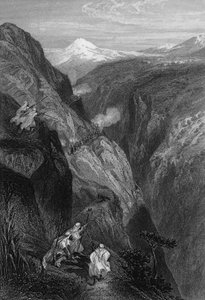 Utsikt över Mouzaìas teniah, passet av berget Atlas som korsades av den franska armén 1830, i Algeriet på 1800-talet, i "L