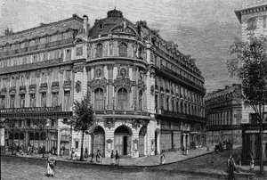 Utsikt över theatre du Vaudeville i Paris. av Unknown artist