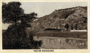 Vy över byn Poilvache, Vallee de la Meuse, Belgien. Kromolitografi från slutet av 1800-talet. av Unknown artist