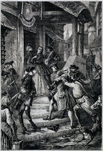 Voltaire (1694 - 1778) arresterad i Frankfurt 1753 på order av den store Fredrik II - i Histoire de France från de mest avlägsna tiderna fram till 1789 av M. Guizot av Unknown artist