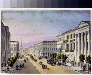 Utsikt över Nevsky-prospektet och polisbron i Sankt Petersburg (Album av Marie Taglioni av Unknown artist