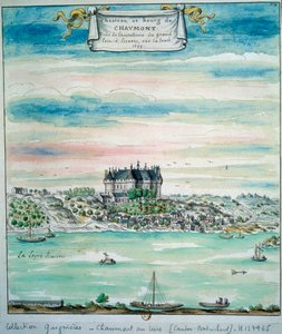 Utsikt över Chateau de Chaumont sur Loire Chateau de Chaumont-sur-Loire (Chaumont sur Loire) är ett slott i Loire, Loir-et-Cher (Loir et Cher), Centre, Frankrike. Anonym akvarell från 1699 Paris, B.N. av Unknown artist