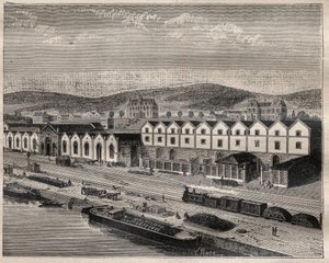 Utsikt över Chateau de Pekin, huvudetableringen av Compagnie des grands vins de Champagne av Eugene Mercier (1838-1904) et Cie nära Epernay - Gravyr i "" La Science francaise"" av Unknown artist