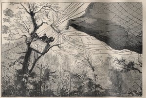 Kriget 1870: nedstigningen av bollen "Armand Barbes"" med Leon Gambetta (1838-1882) ombord 7 oktober 1870 - Gravyr i "La Science francaise"" av Unknown artist
