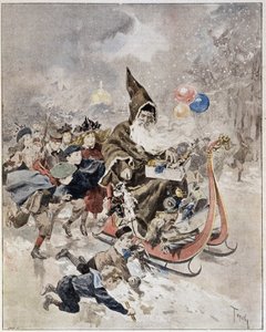 Akvarell föreställande jultomten. ""Den illustrerade världen"". 1895-12-21. av Unknown artist