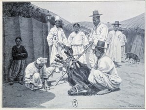 Sätt att hämta en häst i Korea - gravyr av Unknown artist