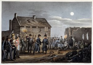Wellington och Blucher träffades tillfälligtvis i Waterloo - i "" Historiska, militära och marina anekdoter och incidenter som anlände till Armies of Bretagne och deras allierade, som slutade i Waterloo"" av Edward Orme, ill. av Atkinson, London av Unknown artist
