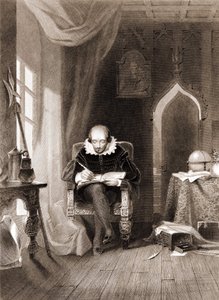 William Shakespeare (1564 - 1616) på sitt kontor. av Unknown artist